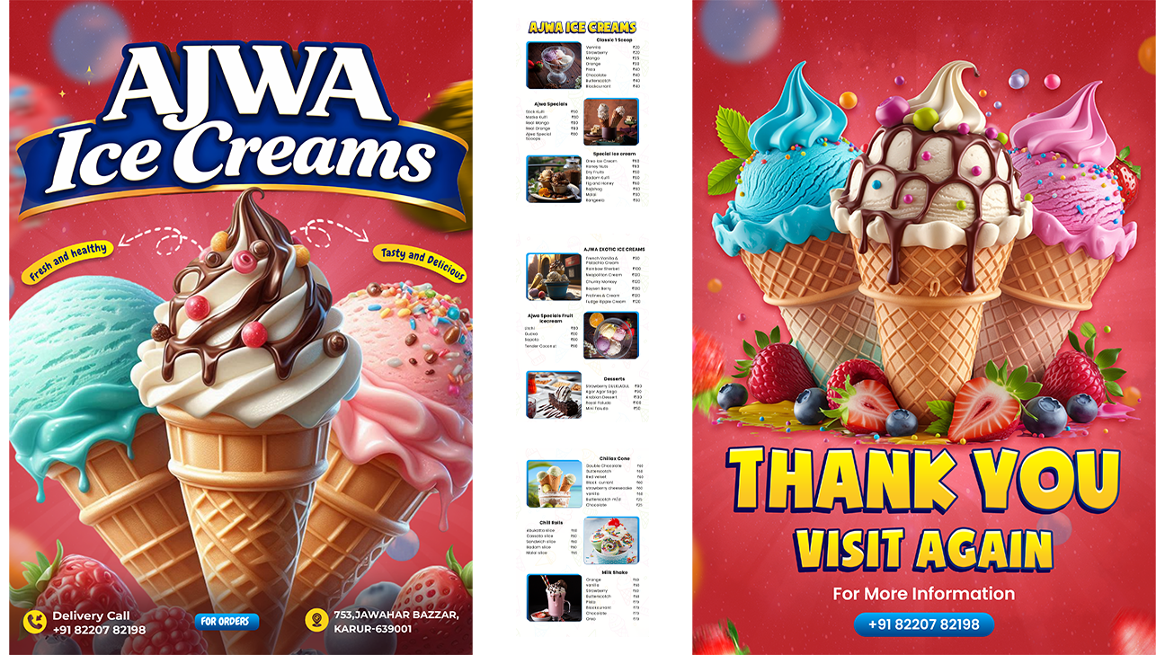 AJWA Ice Cream Marketing and Print Design System